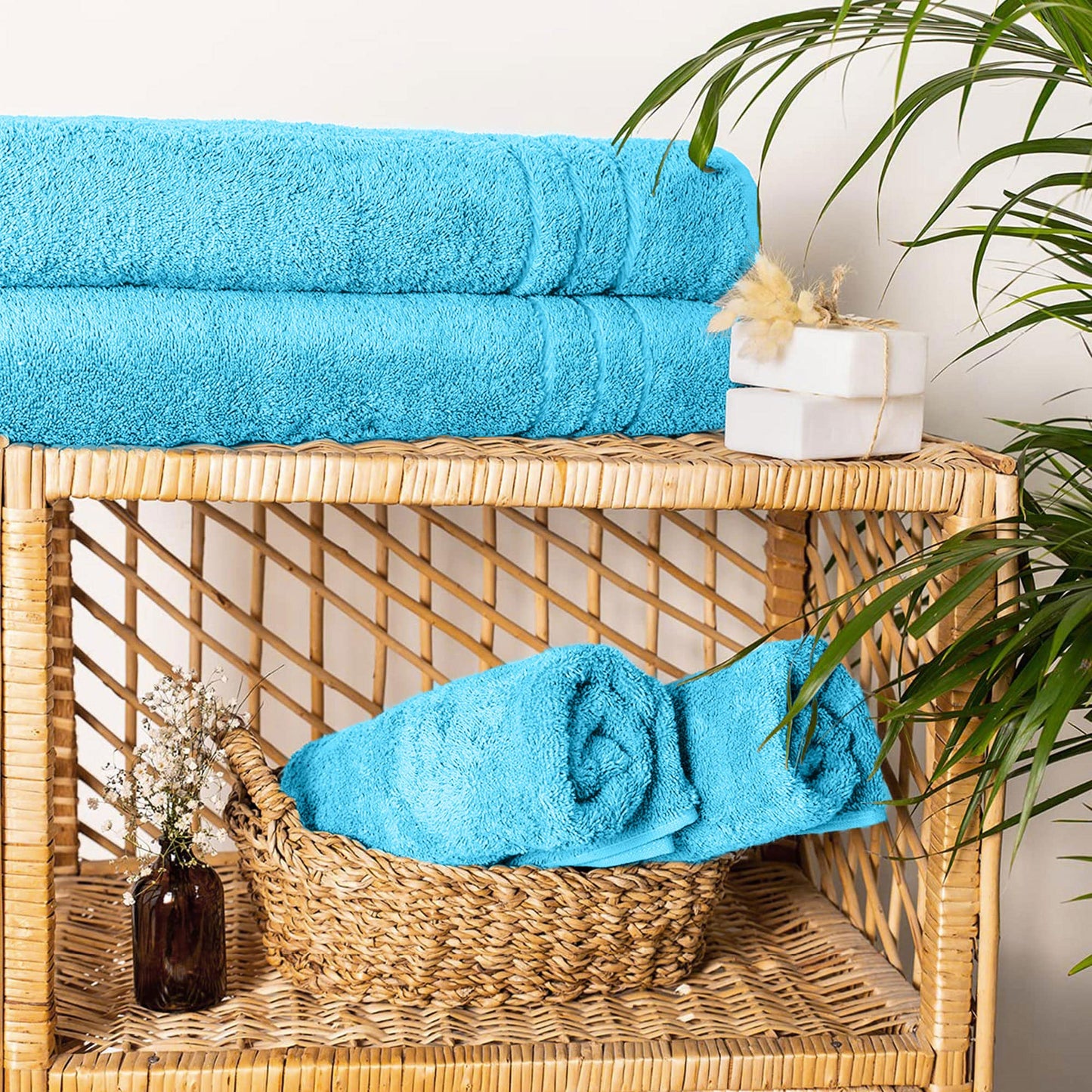 Komfortec Set of 4 Hand Towels 50 x 100 cm 100% Cotton Terry Towelling Soft Petrol/Turquoise