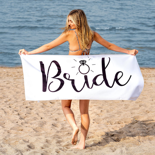 Ethisa Bride Beach Towel for Honeymoon and Bachelorette Party - Classic Design for Beach Bachelorette Party - Mrs Beach Towel for Bride To Be