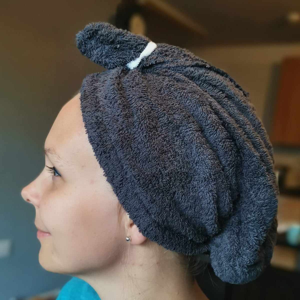 LLAMAXY 100% Pure Organic Cotton Hair Towel - Quick Twist Rapid Dry Turban Wrap for Adult and Child - 1 Pack Dark Grey