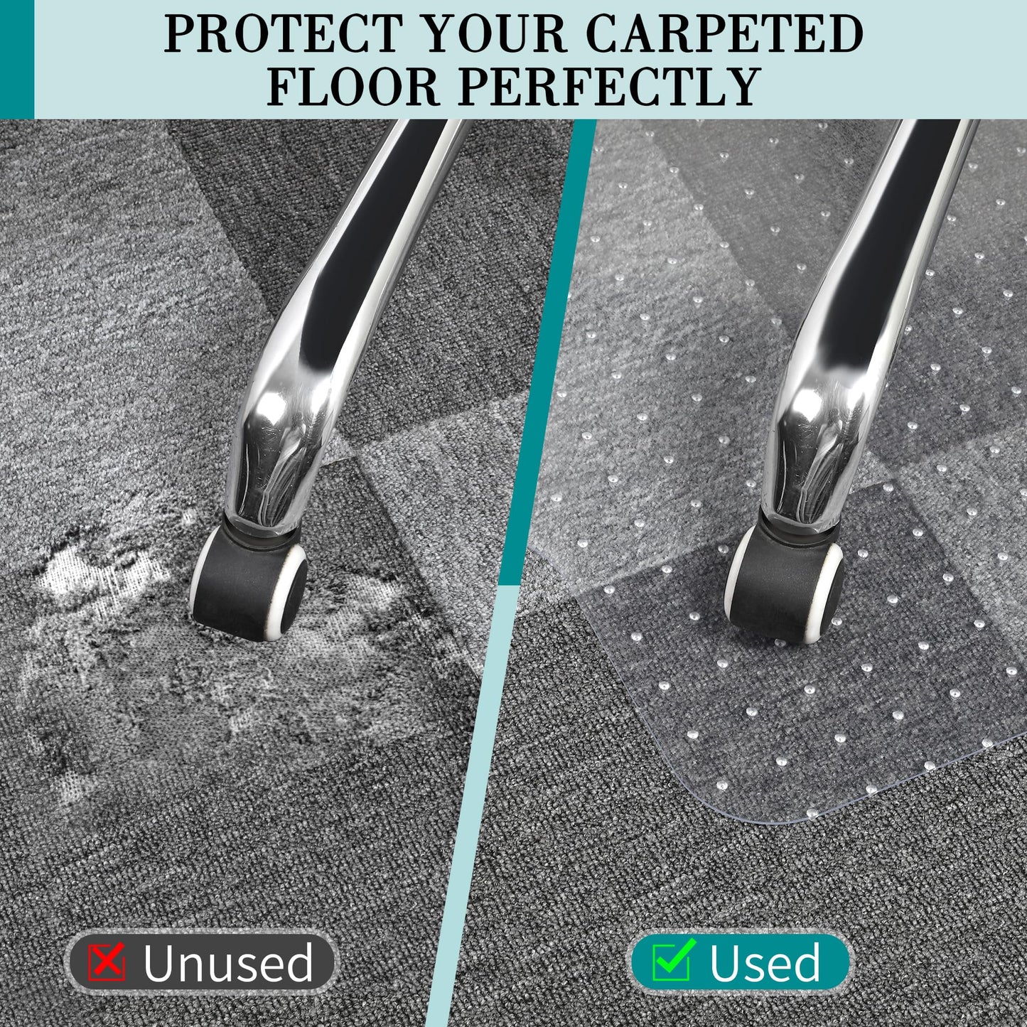 BesWin Office Chair Mat for Carpet, 76.2 x 122cm with Lip Plastic Carpet Protector for Low Pile Carpets