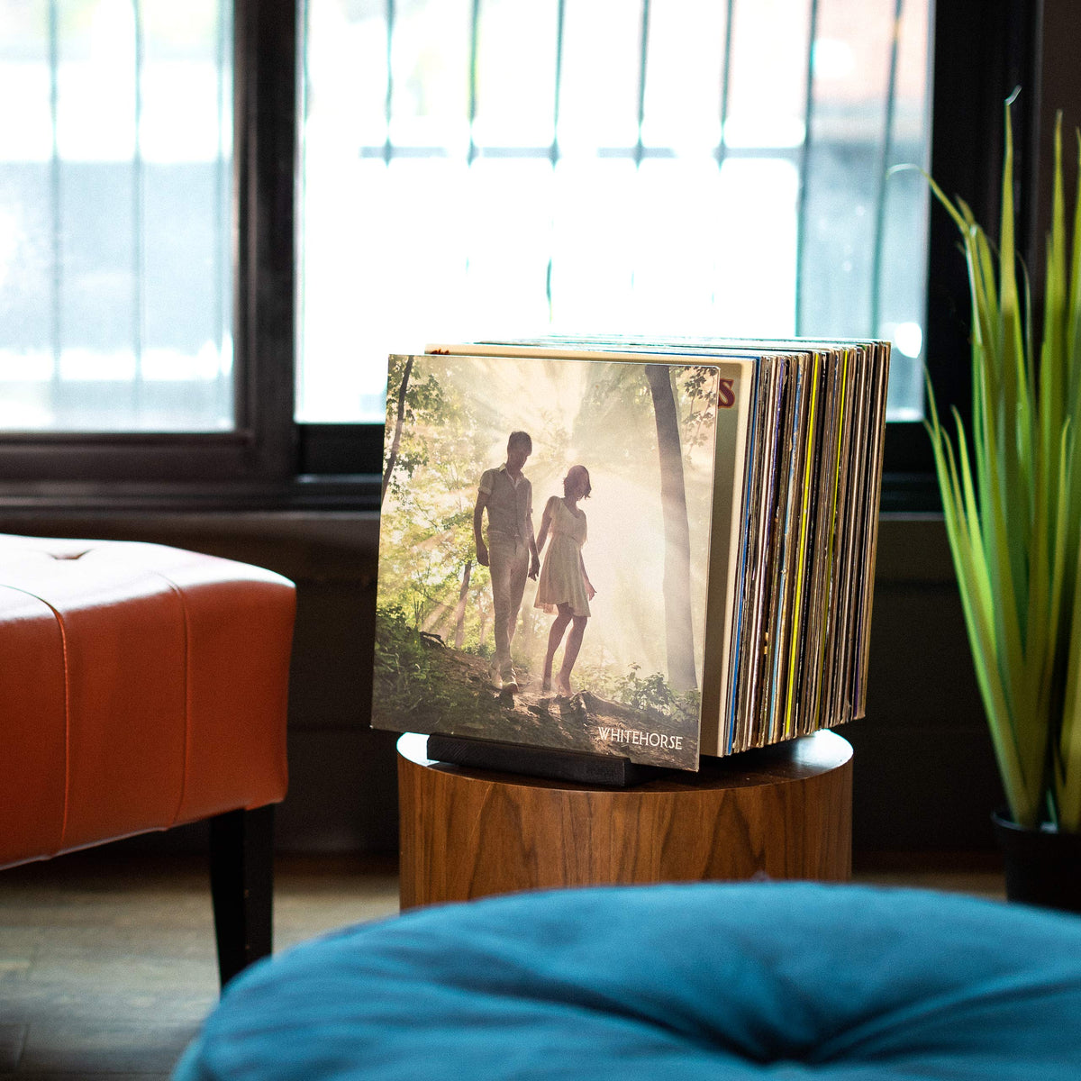 MÖNKE Premium Vinyl Record Storage - a Mid-Century Style Record Holder, 50 LP Capacity - with a Now-Playing Record Display Groove Black