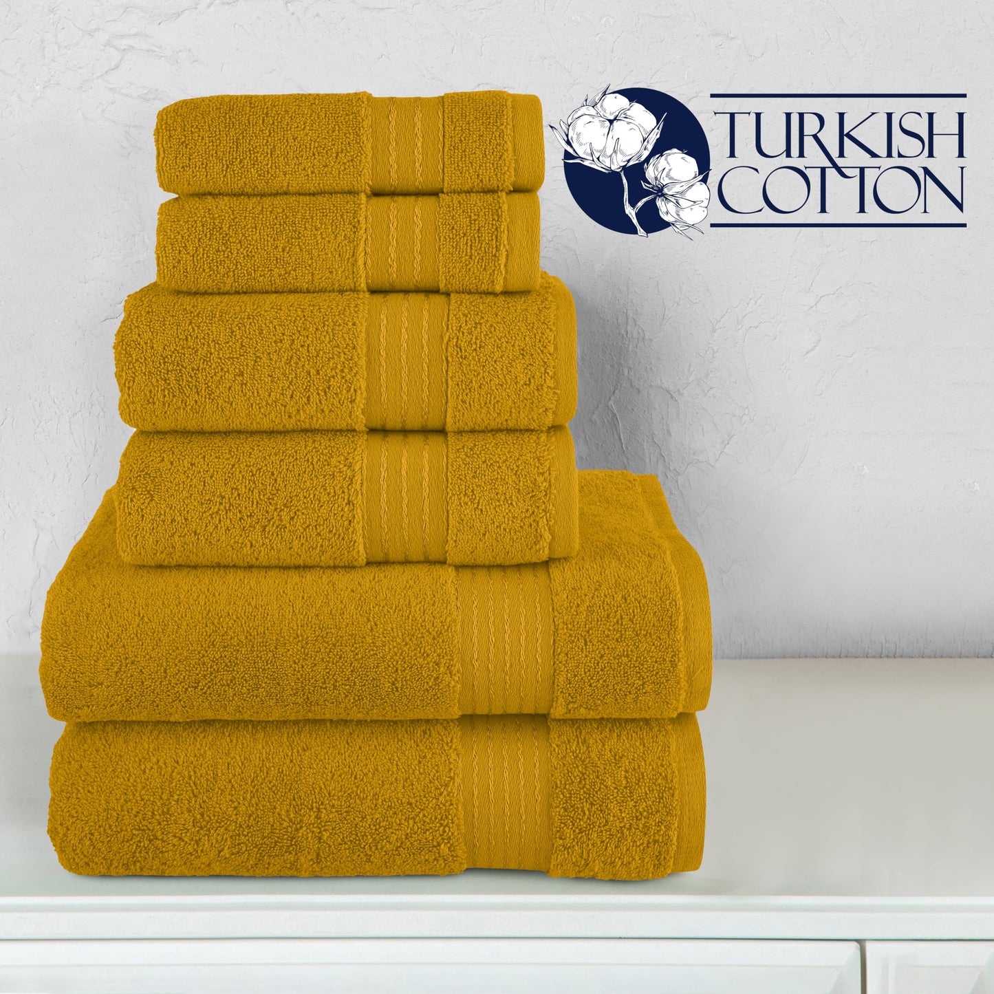 Elegant Comfort Premium Cotton 6-Piece Towel Set, Includes 2 Washcloths, 2 Hand Towels and 2 Bath Towels, 100% Turkish Cotton