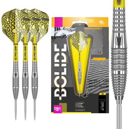 TARGET Darts Bolide 90% Tungsten Swiss Point Steel Tip Darts Set of 3, Barrel 05, 24 Grams | Featuring Pro Grip Dart Stems, Number 6 Dart Flights,