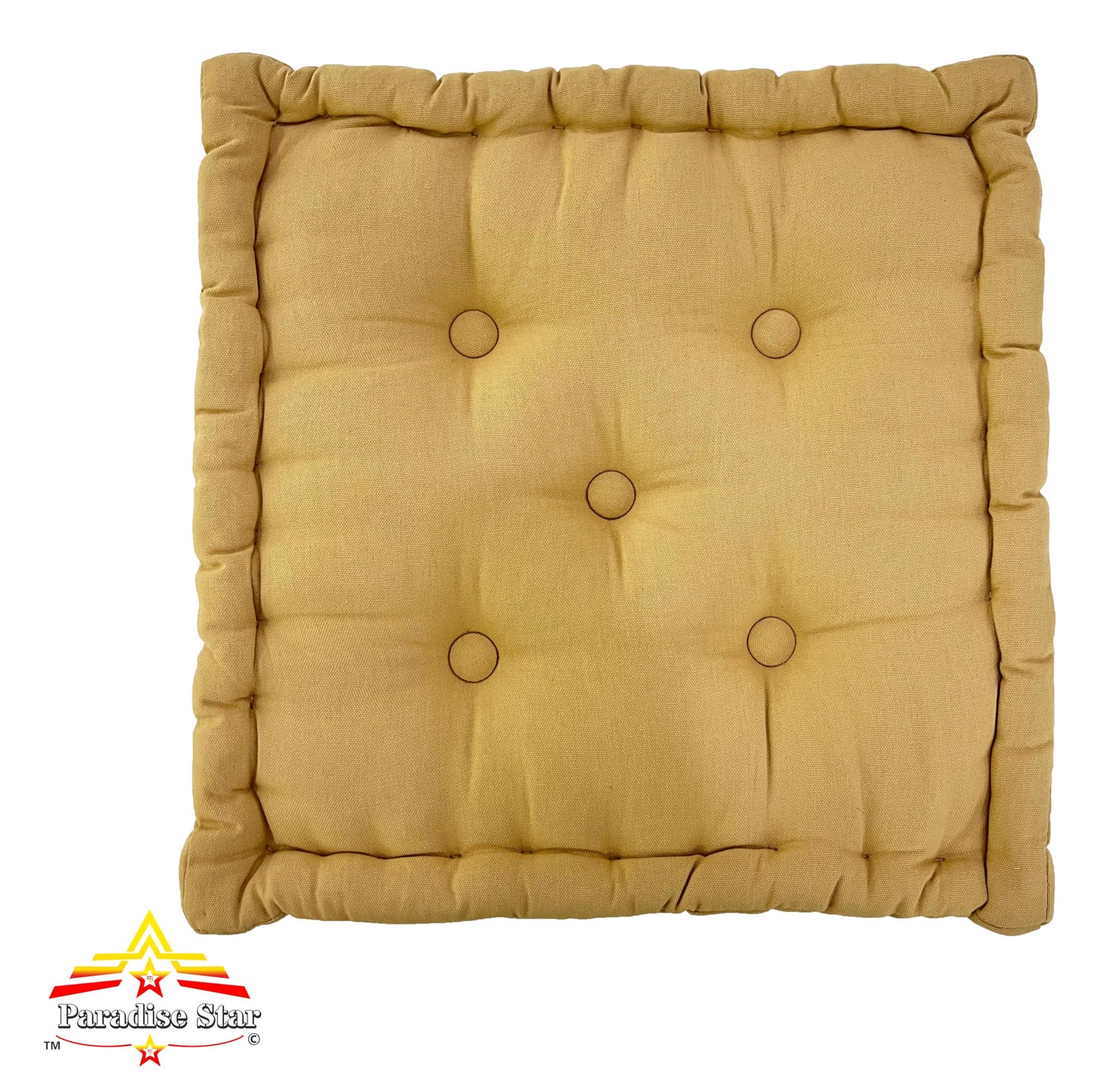 PARADISE STAR Booster Seat Cushion 100% Cotton Chunky Garden Seat Pad, Floor Cushion, 45cm x 45cm x 10cm COLOUR TAN