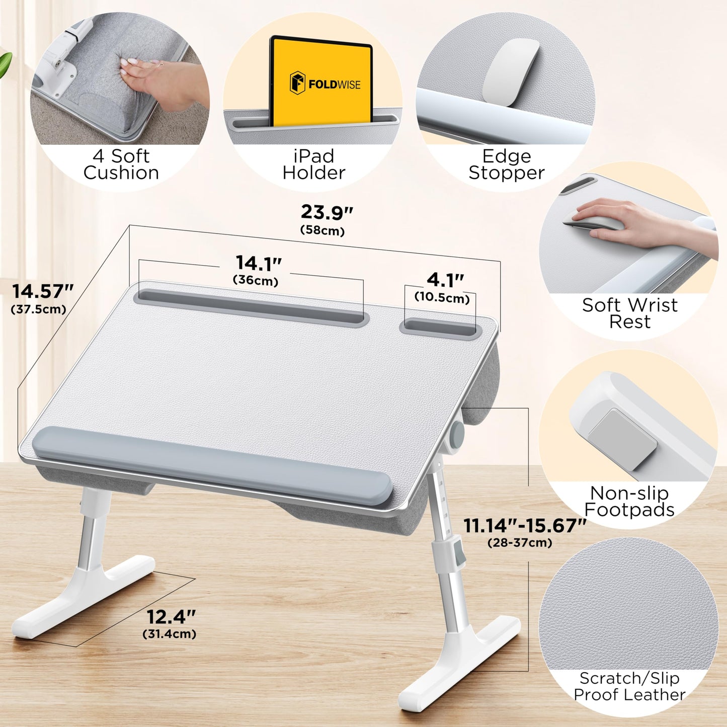 FoldWise 2-in-1 Bed Table & Lap Desk - Soft Cushions, Foldable Laptop Tray