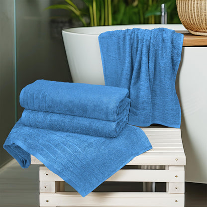 100% Cotton Extra Large Bath Towels Set of 4 76x152cm - Medium Blue