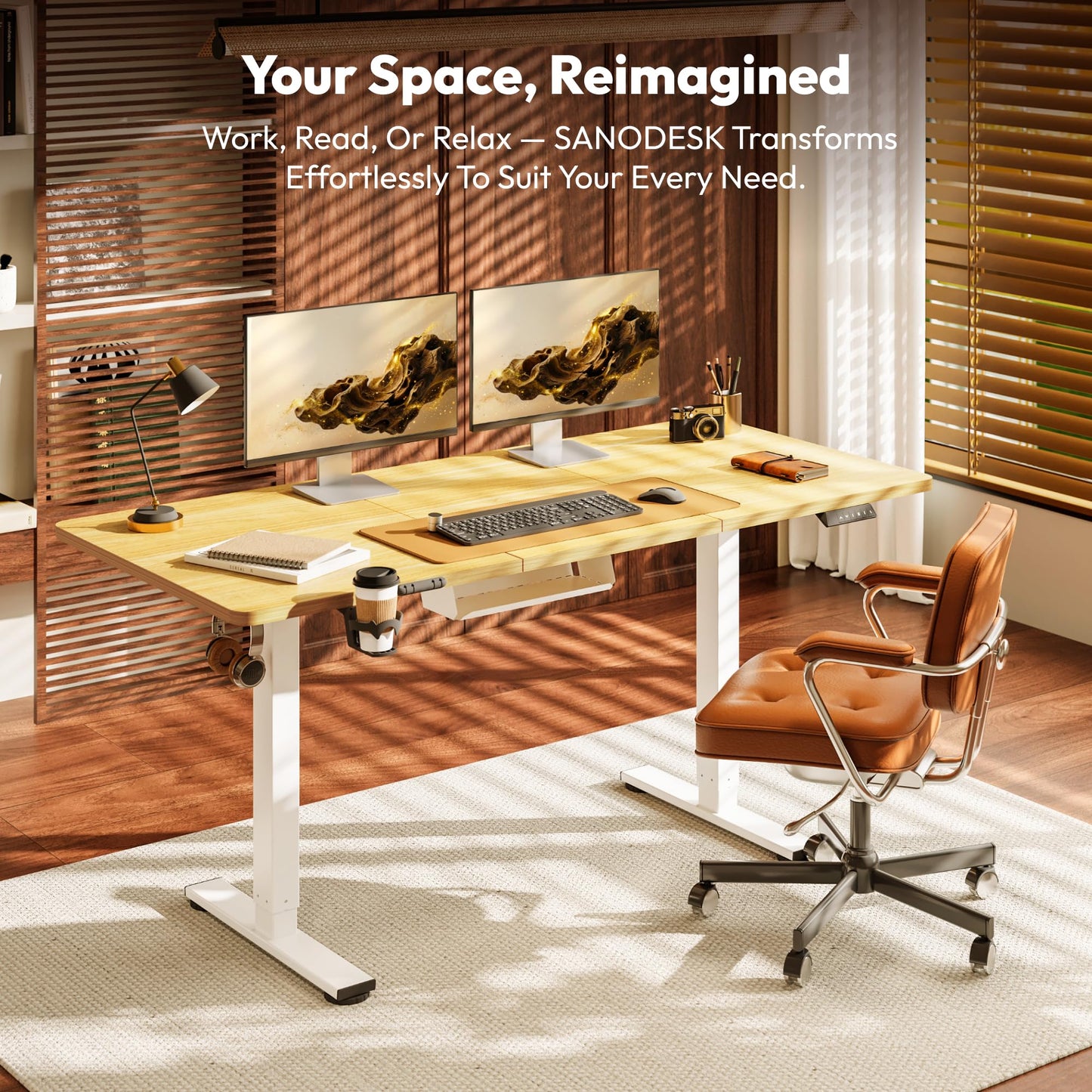 SANODESK 140 * 60 Electric Standing Desk Height Adjustable Standing Desk with Cable Management Tray Sit Stand Table Adjustable Desk Stand Up Desk