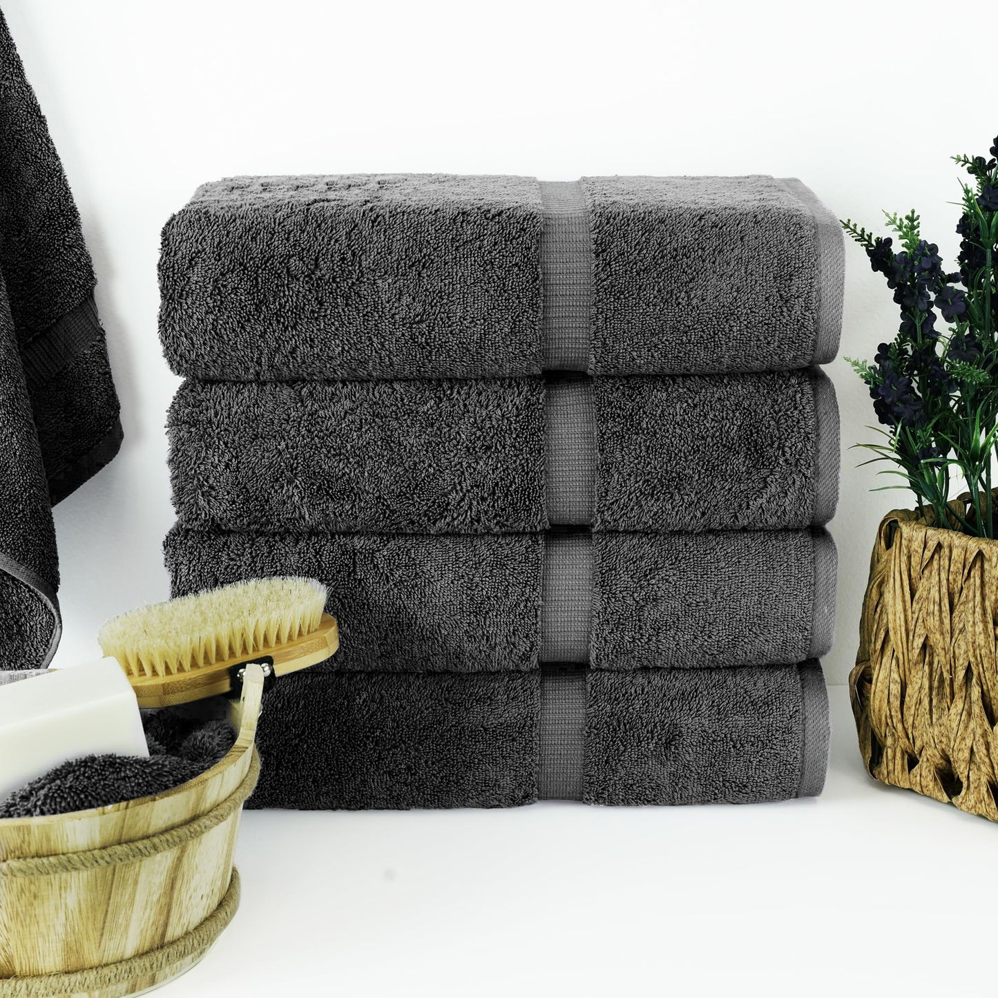 Chakir Turkish Linens Premium Turkish Towels Hotel & Spa Quality 100% Cotton Soft and Absorbent 4 Piece Bath Towel Dark Grey