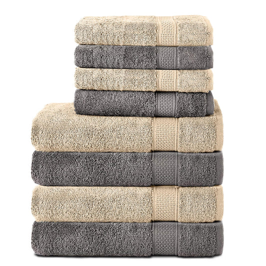 Komfortec Set of 8 Hand Towels 100% Cotton, 4 Bath Towels 70 x 140 cm and 4 Hand Towels 50 x 100 cm, Terry Towelling, Soft, Towel, Large,