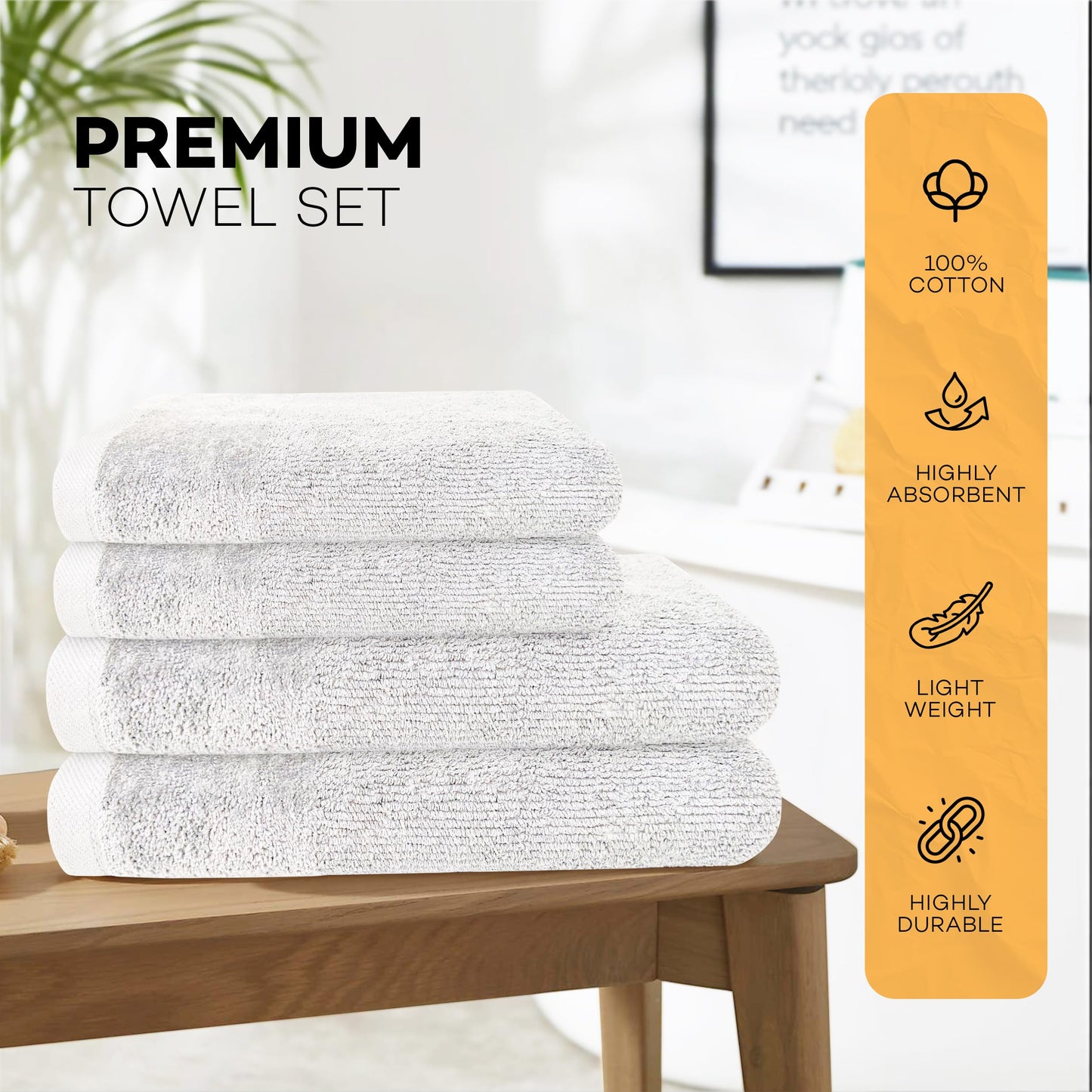 Olivia Rocco 4 Piece Regal Towel Bale Set with 2 Large Bath & 2 Hand Towels Ultra Soft Quick Drying Highly Absorbent 100% Cotton Bathroom Sets, White