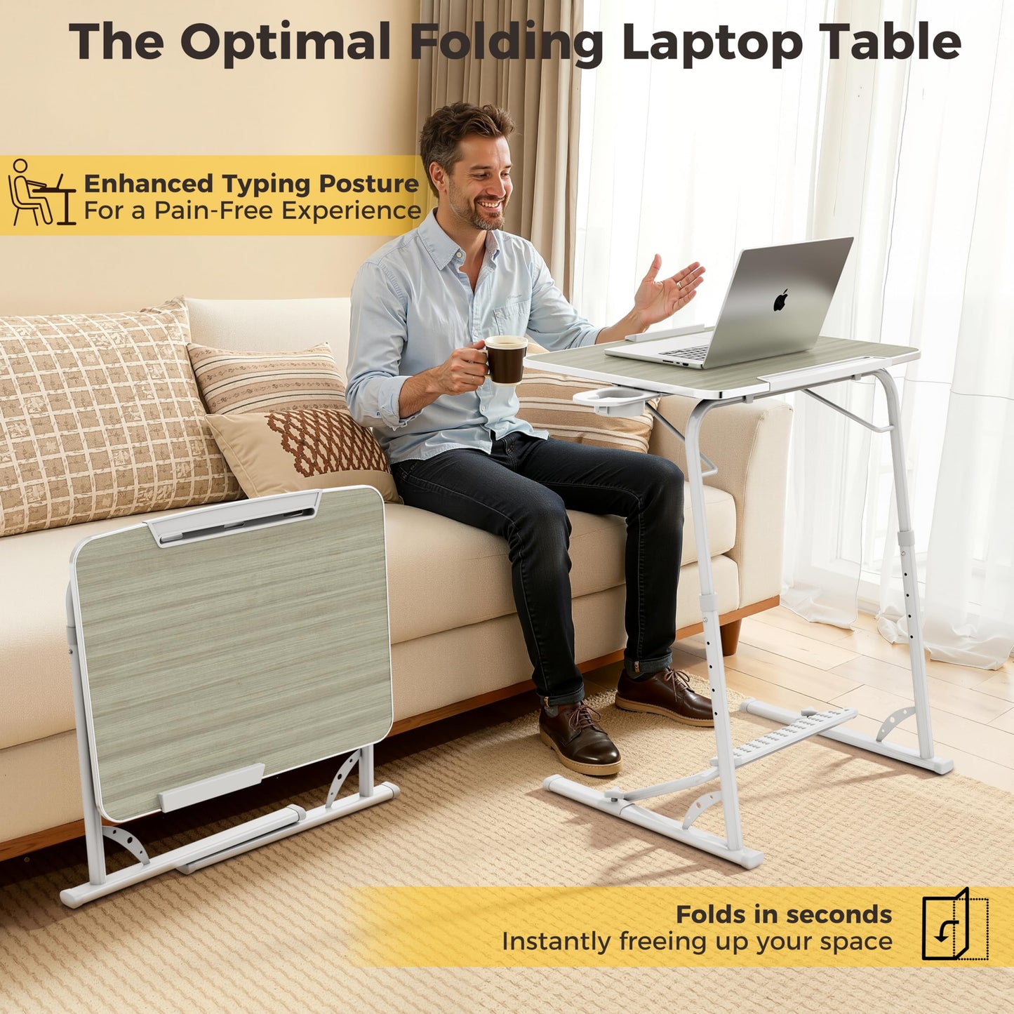 FoldWise Folding Laptop Table for Sofa, Sturdy Work & Dinner Portable Desk
