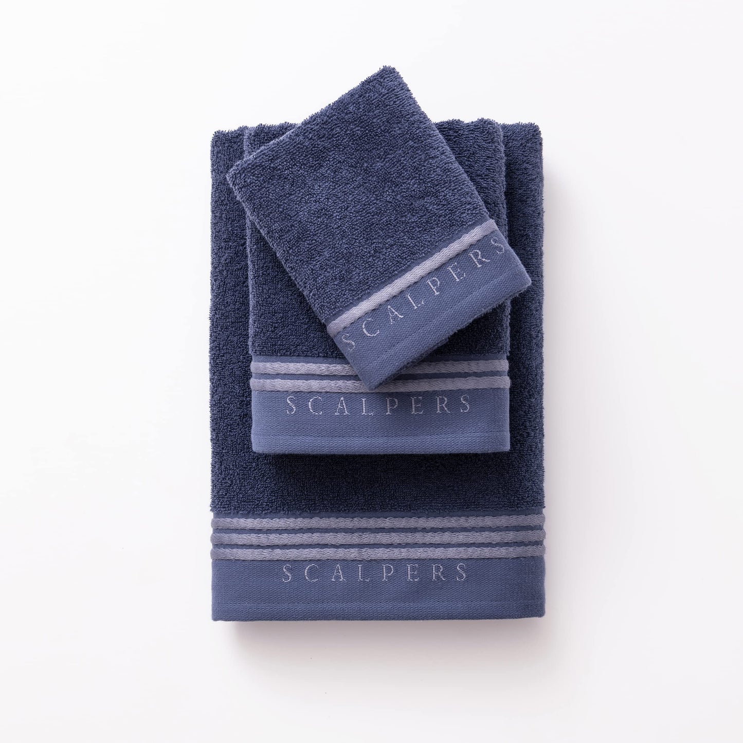 Scalpers Set Bath Towels (Vanity 30 x 50 cm + Hands 50 x 90 cm + Bath 70 x 140 cm) 450GSM Cotton Blue with Grey Home