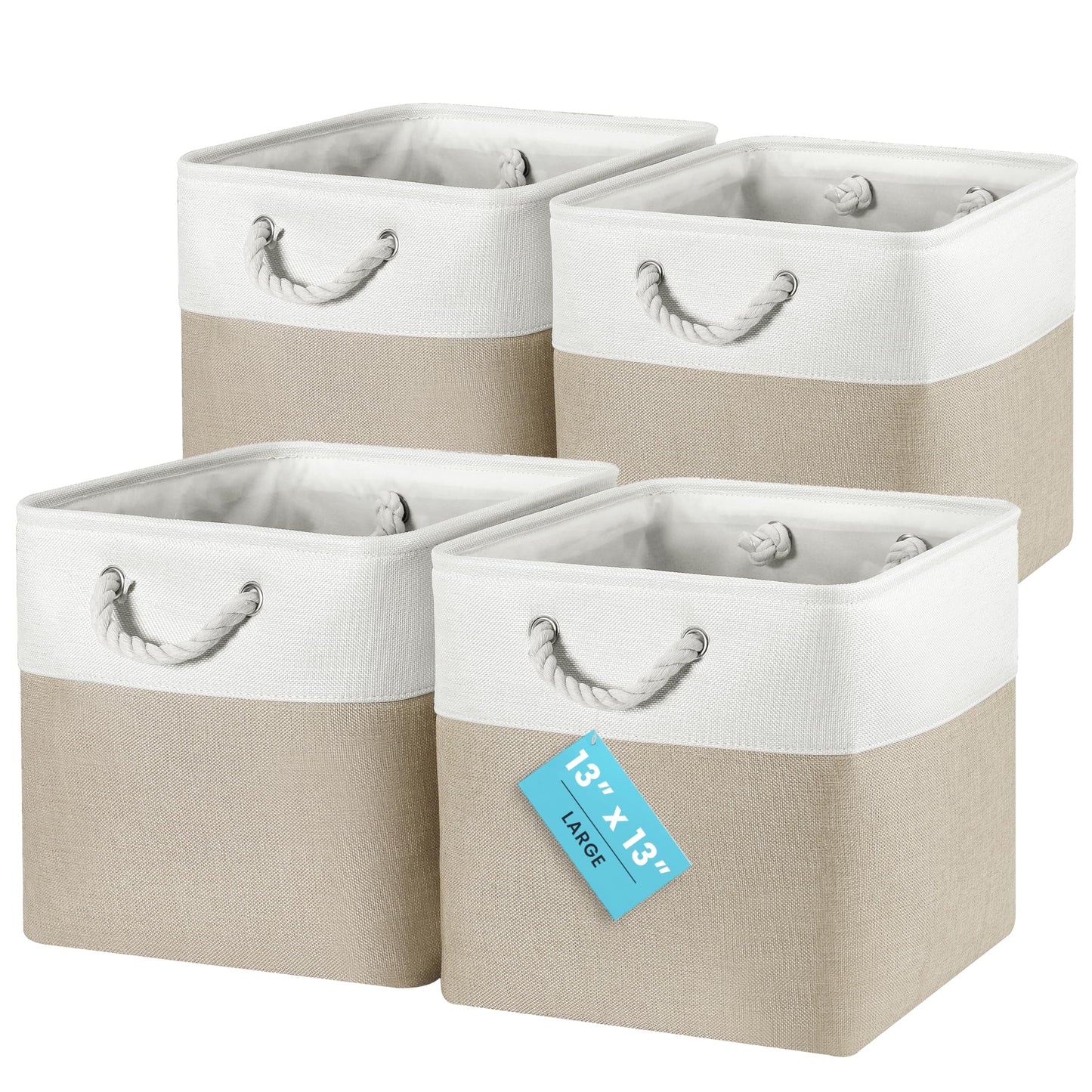 OrganiHaus Fabric Storage Boxes, Set of 4 Foldable 33X33 Cube Organiser Bins with Rope Handles for Shelves, Nursery & Closet