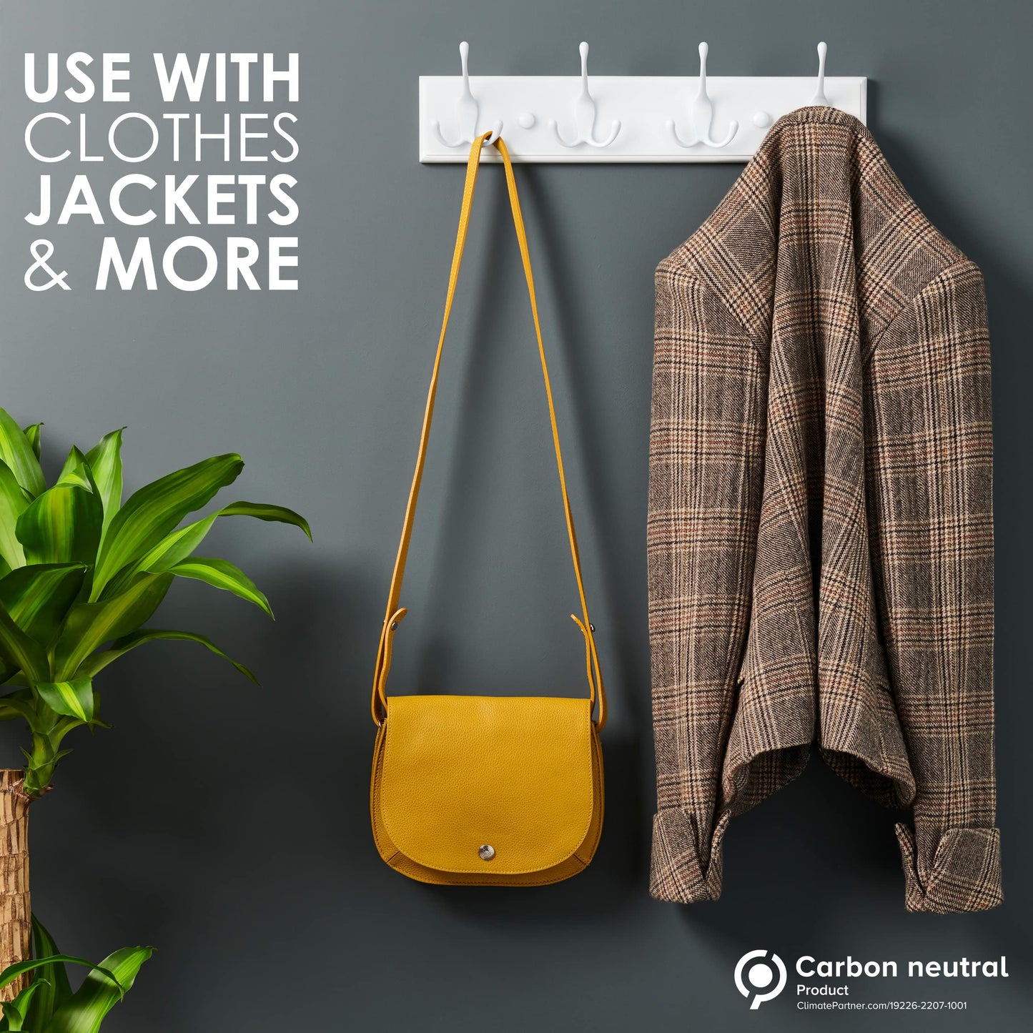 LARHN White Wall-Mounted Coat Rack - 4 White Coat Hooks, 42cm