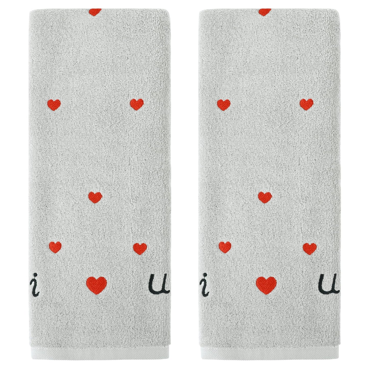 HMETOL Valentine's Day Cotton Letter Heart Love Pattern Hand Towels