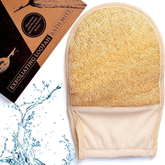 100% Natural Loofah Mitt, [UK Brand] Exfoliating Mitt Made with Eco-Friendly Egyptian Loofa Sponge, Body Exfoliator Luffa Glove for Shower and Bath -