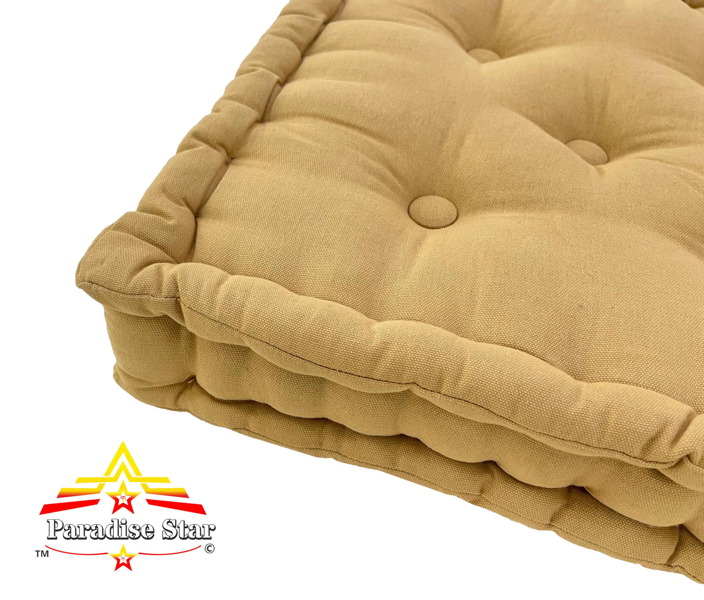 PARADISE STAR Booster Seat Cushion 100% Cotton Chunky Garden Seat Pad, Floor Cushion, 45cm x 45cm x 10cm COLOUR TAN