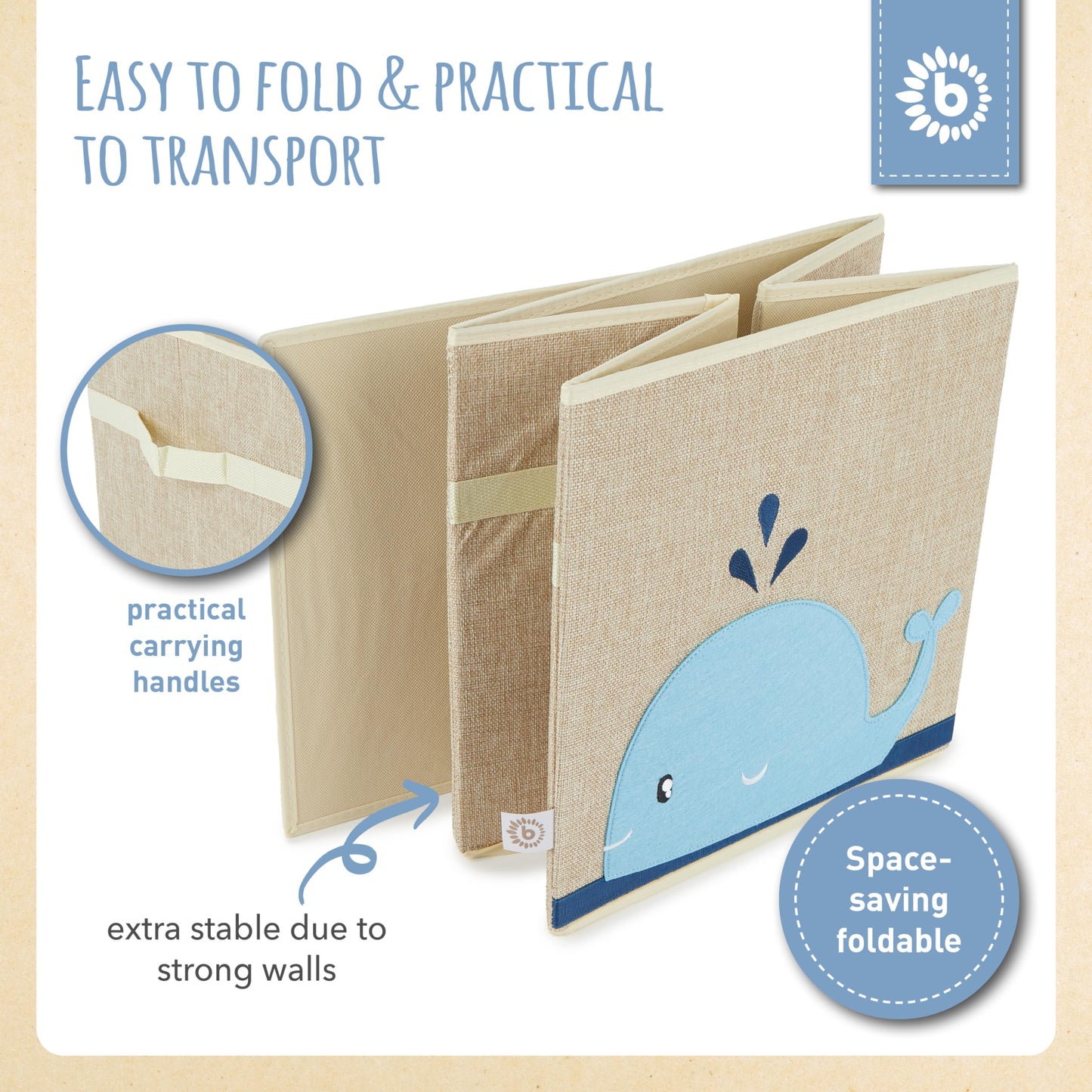 BIECO Storage Box for Kids Room | Whale Toy Storage Box | 33x33x33 cm, Fits Kallax Shelf, Toy Chests, Folding Boxes, Kids Baskets