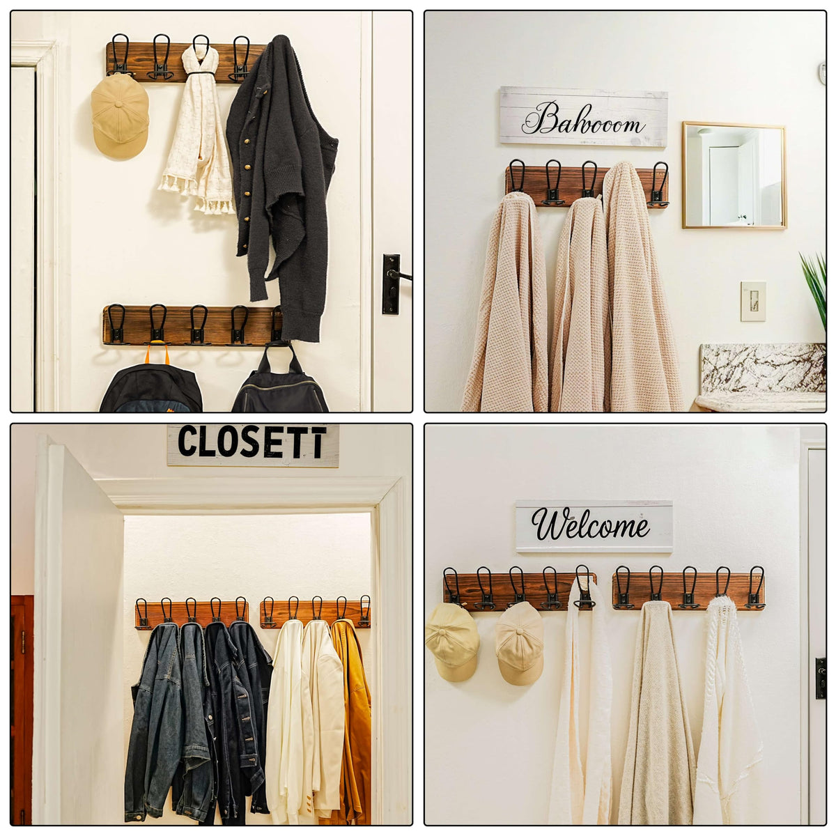 Dseap Coat Rack Wall Mounted - Heavy Duty Farmhouse Rustic Wall Coat Hanger With 5 Wire Hooks for Clothes Hat Jacket Towel, RusticWire, G25A