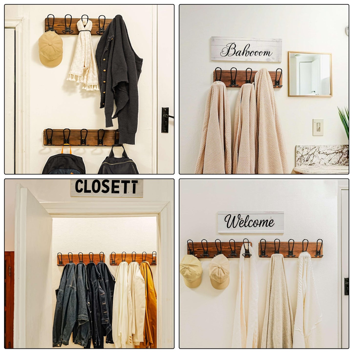 Dseap Coat Rack Wall Mounted - Heavy Duty Farmhouse Rustic Wall Coat Hanger With 5 Wire Hooks for Clothes Hat Jacket Towel, RusticWire, G25A, Black