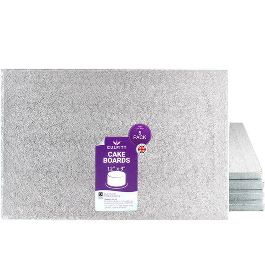 Culpitt 12" x 9" Cake Board | 5 Pack | Oblong Cake Drum, Rectangular, 0.5 Inch (13mm) Thick, Pack of 5 Boards For Tray Bakes, Cakes, And Cupcake