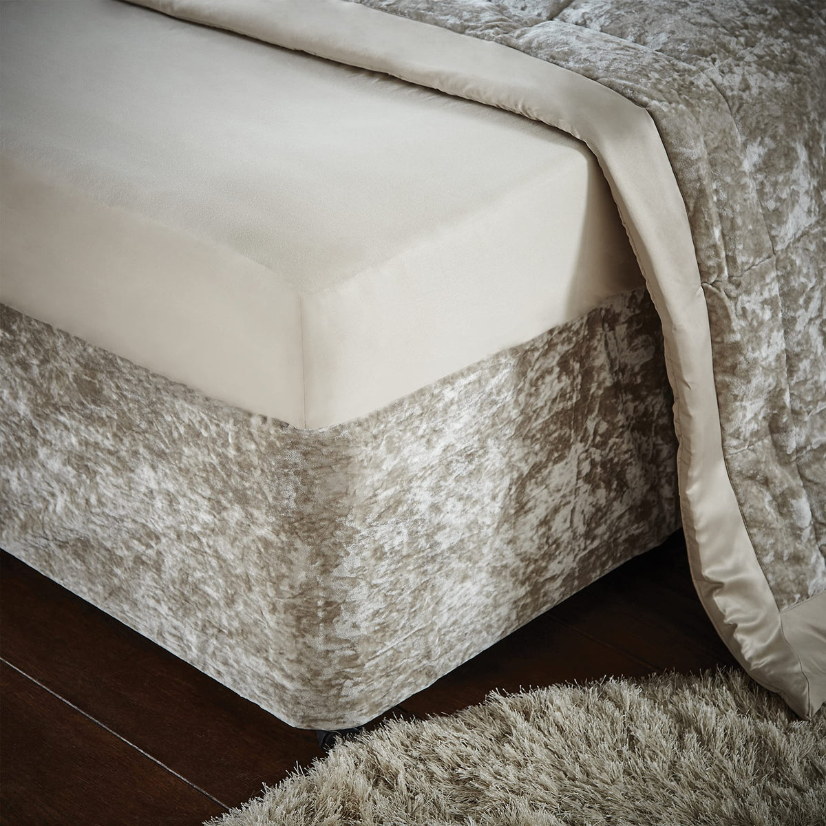 Catherine Lansfield Crushed Velvet Double Divan Divan Base Wrap Natural,BD/46254/W/BWRAPD/NT