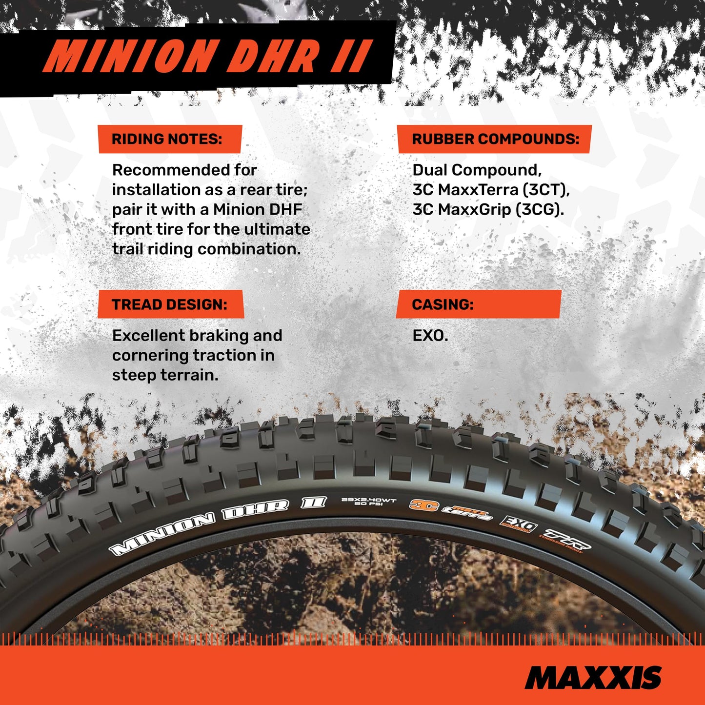 Maxxis Minion DHR2 Folding Dual Compound Exo/tr Tyre - Black, 27.5 x 2.30-Inch