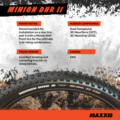 Maxxis Minion DHR2 Folding Dual Compound Exo/tr Tyre - Black, 27.5 x 2.30-Inch