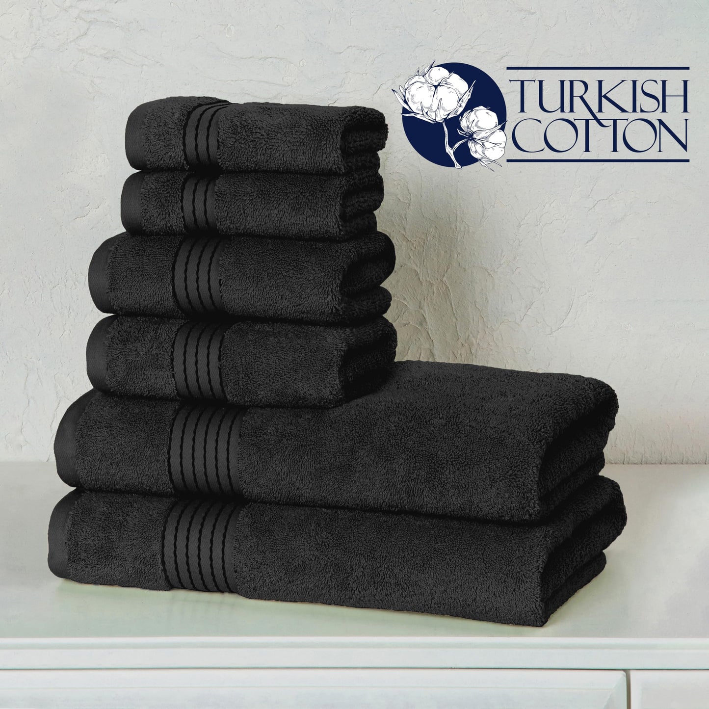 Elegant Comfort Premium Cotton 6-Piece Towel Set, Includes 2 Washcloths, 2 Hand Towels and 2 Bath Towels, 100% Turkish Cotton