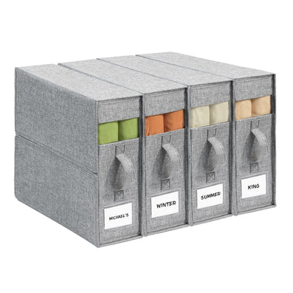 Set of 4 storage boxes for sheets king and queen size with handle, foldable closet sheet organizer, sheet organizer for blanket