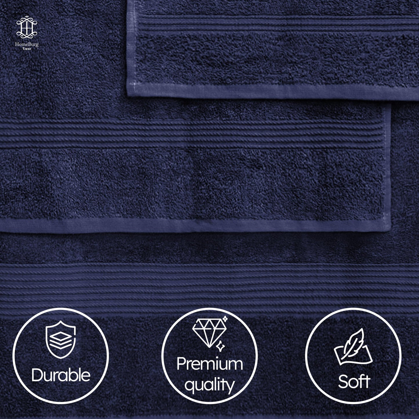 HomeBurg Luxe Set – Washcloths (30 x 30cm), Hand Towels (40 x 70cm) & Bath Towels (65 x 137 cm) – 100% Cotton, Soft, Absorbent, Easy Care, Versatile