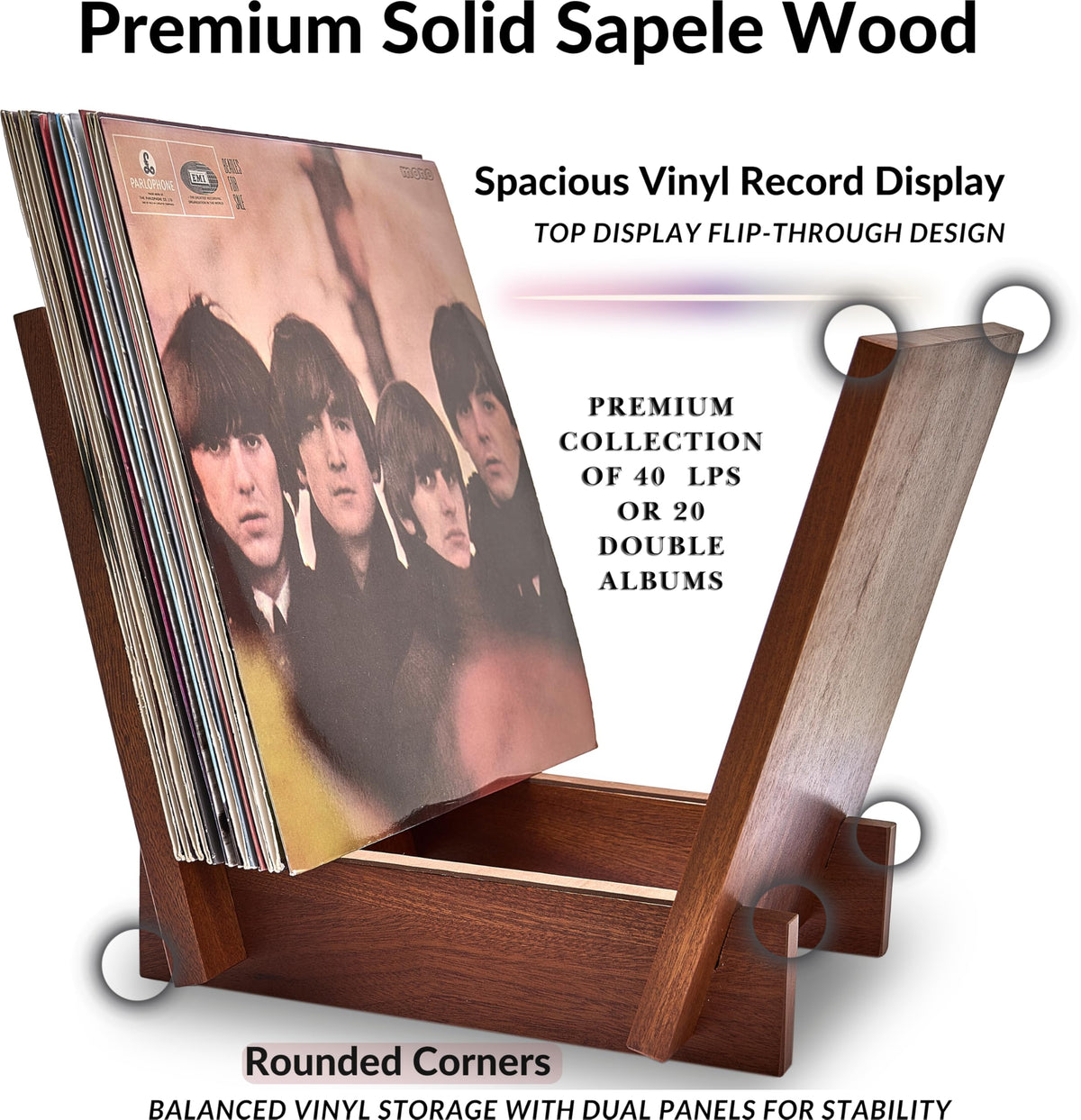 Honygebia Solid Wood Record Holder - Sapele Wooden Vinyl Record Stand, V-Shaped Album Rack for Display and Storage