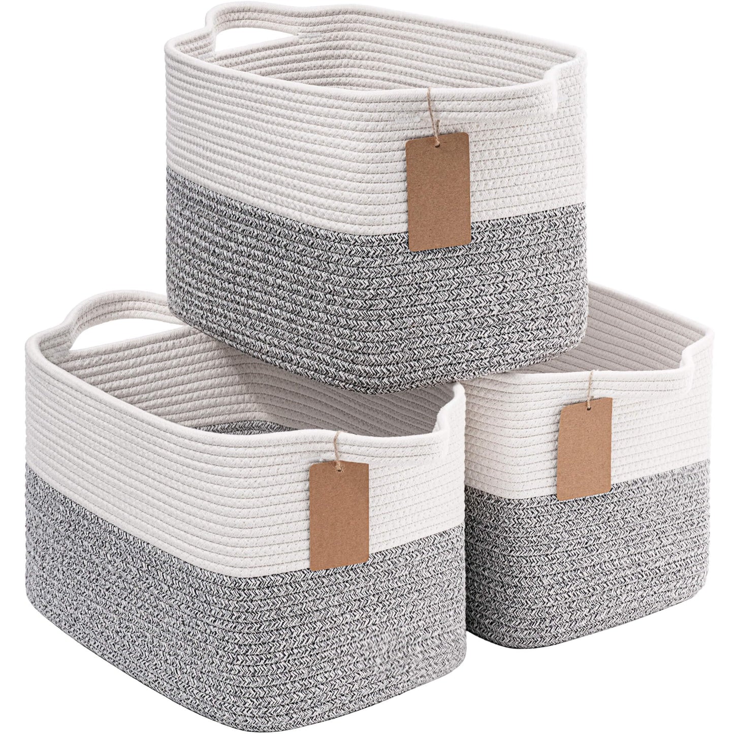 TIMEYARD 3 Pack Storage Baskets for Shelves Woven Basket with Handles