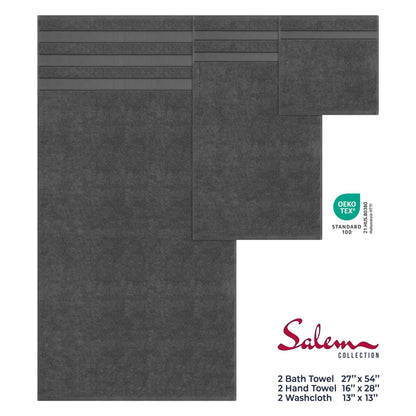 American Soft Linen Bath Towel Set, Luxury Salem Collection 100% Turkish Combed Cotton 6 Piece Towel Set