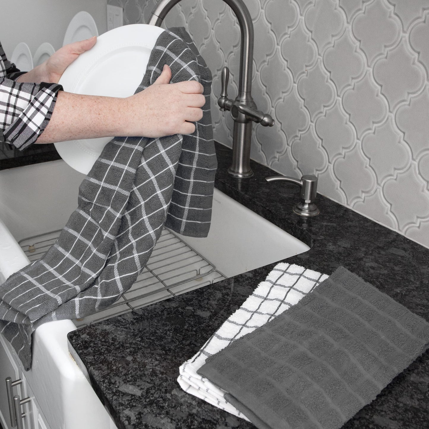 Ritz Terry Check Kitchen Towels: Highly Absorbent & Super Soft - 100% Cotton, Durable Kitchen Cleaning Cloths for Wiping Tables and Counters, 3-Pack