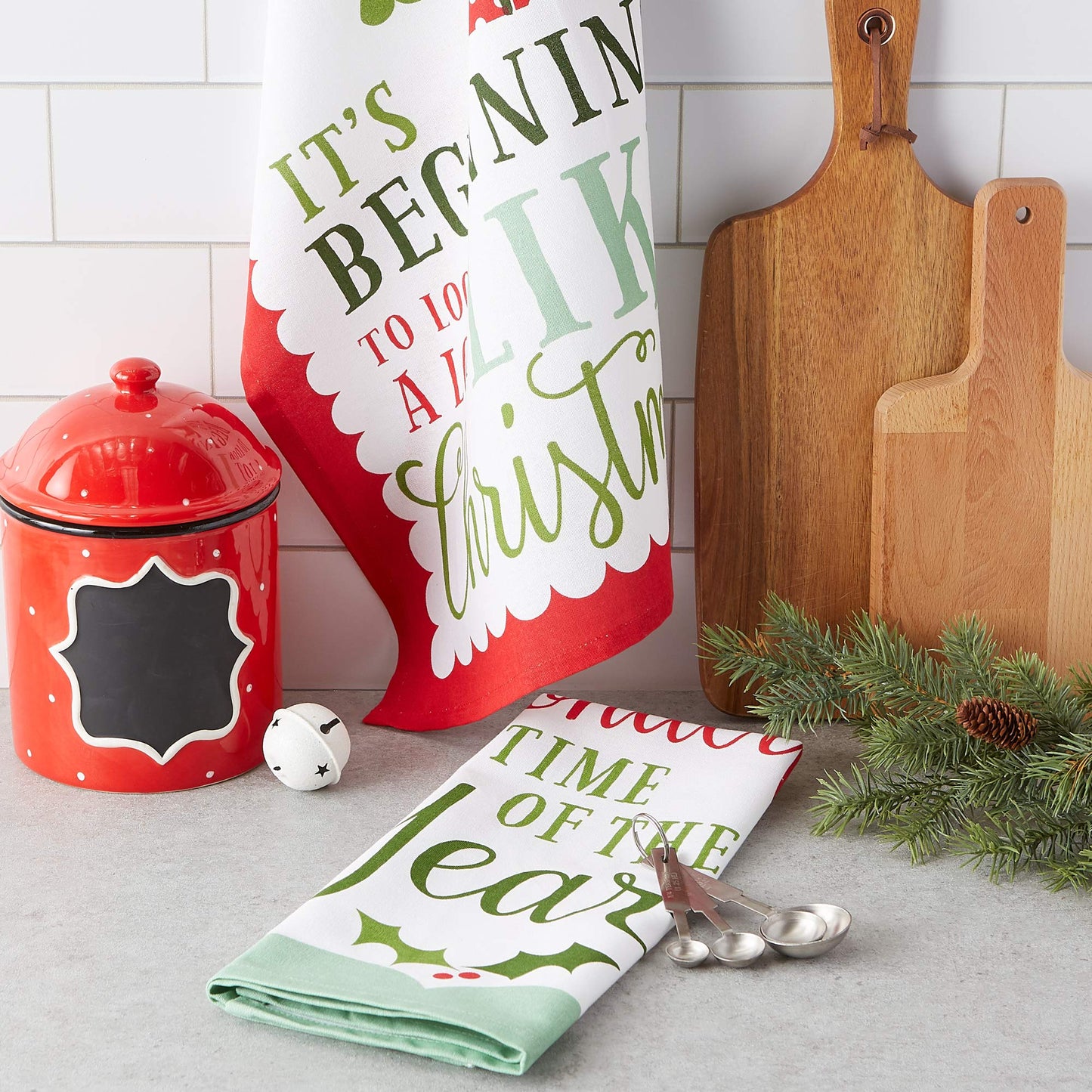 DII Holiday Kitchen Towel Set, Christmas Tea Towels for Baking, Cooking & Entertaining 18x28, Holiday Sayings, 2 Piece