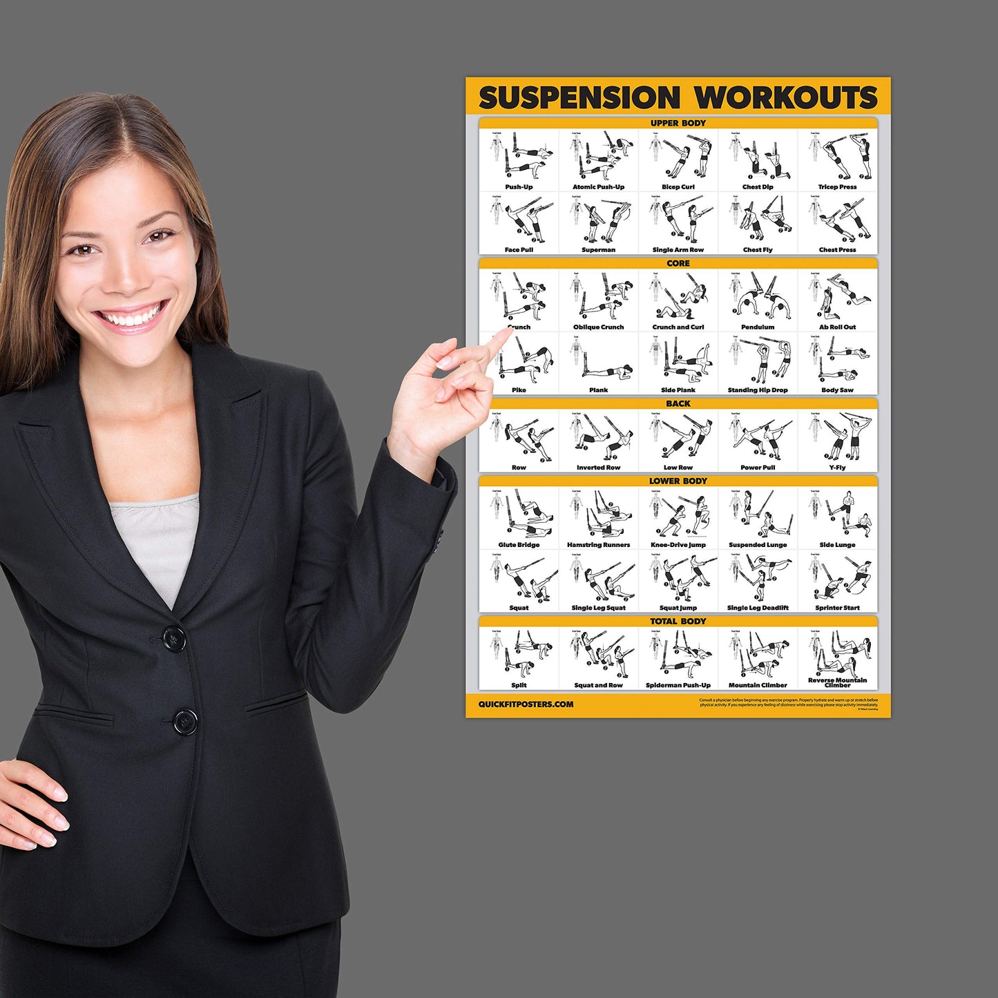Palace Learning 16 Pack - Exercise Poster Set: Dumbbell, Suspension, Kettlebell, Resistance Bands, Medicine Ball, Battle Rope, Stretching, Bodyweight,