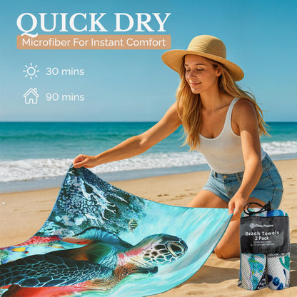 Casa Platino Extra Large Microfiber Beach Towels 2-Pack, 71"x32" – Quick-Dry, Sand-Free, Lightweight & Oversized