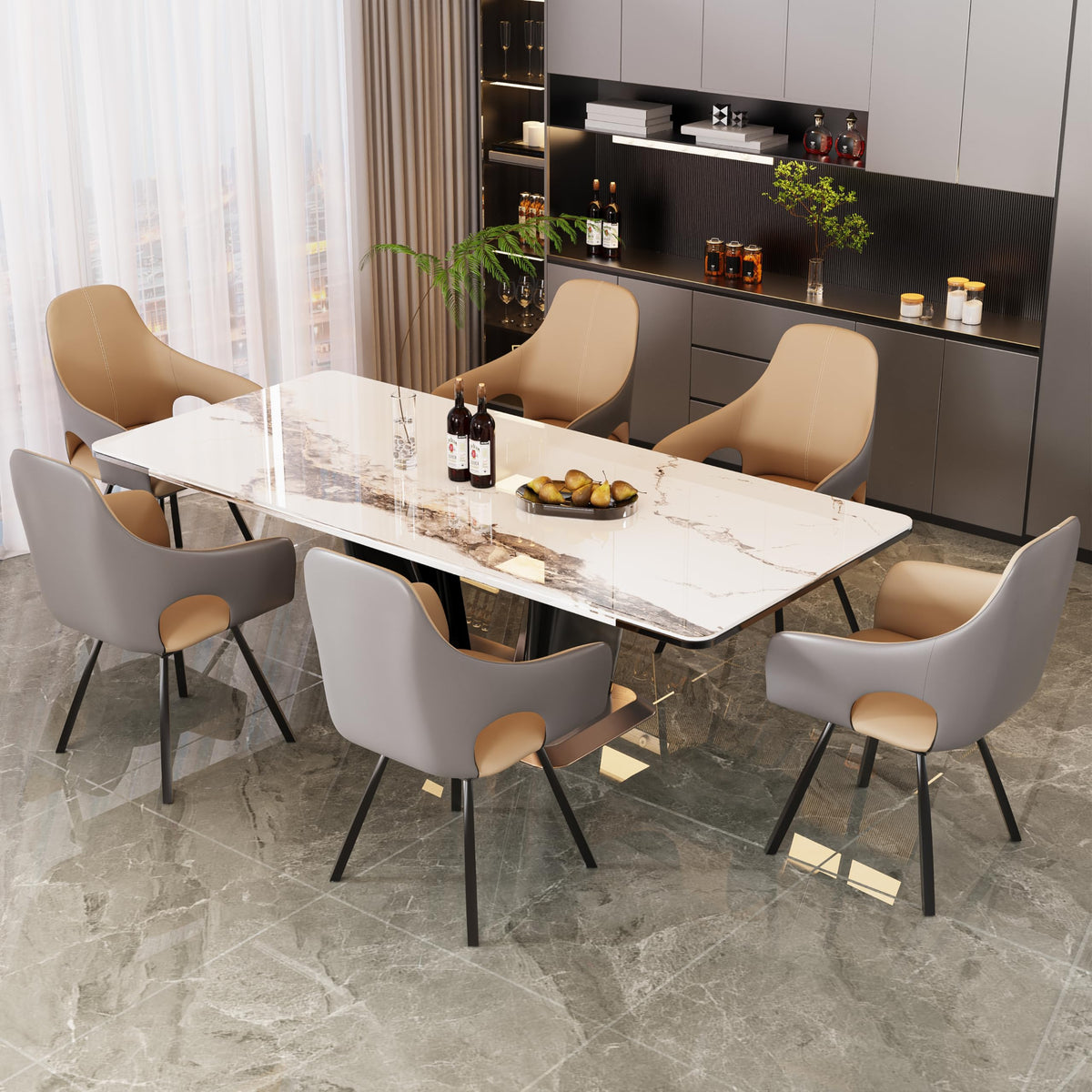 Swivel Dining Chairs 360° Rotatable : Leather Dining Chair Set of 2 Dining Room Chairs with Armrest,High Back Swivel Armchair Sponge Filling