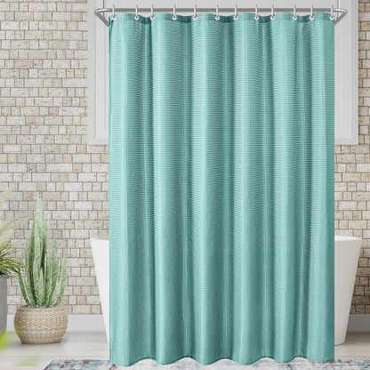 Lerores Shower Curtain, 180 x 200 cm, Waffle Light Blue, Weighted Hem, Anti-Mould Textile, Water-Repellent