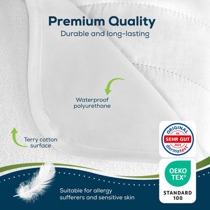 Sensalou Waterproof Mattress Protector 140x200 cm – 2-Pack Double Bed Covers with Elastic Corner Straps, Breathable Terry Surface, Hypoallergenic