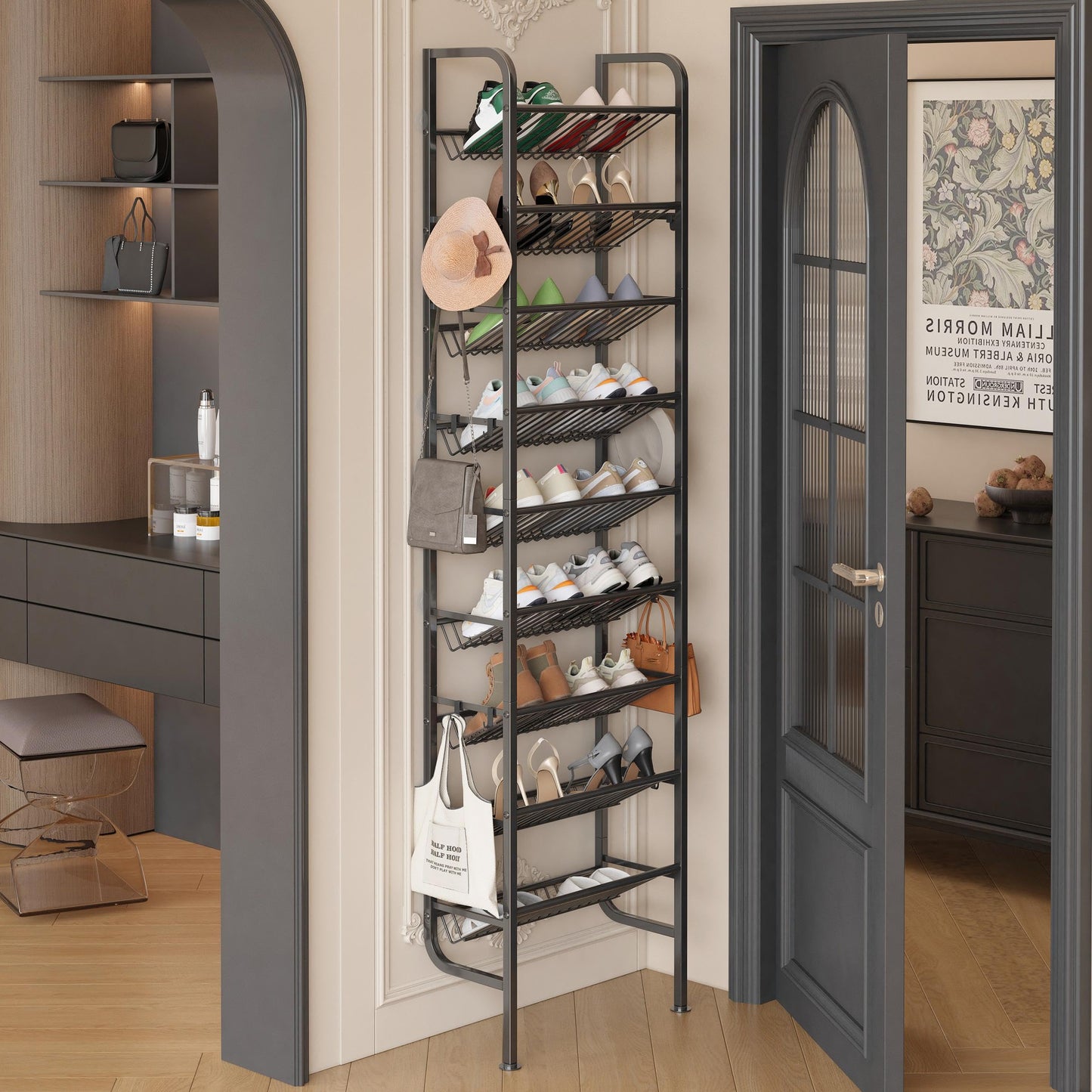 Ornestia Wall Mounted Shoe Rack,Metal Shoe Storage for Over Door,Black