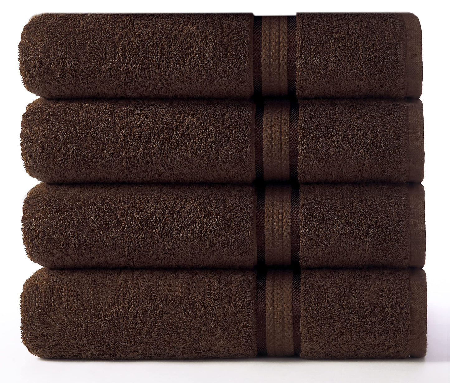 COTTON CRAFT Ultra Soft Luxury Set of 4 Ringspun Cotton Bath Towels, 580GSM, Heavyweight, 30 inch x 54 inch, Chocolate Brown