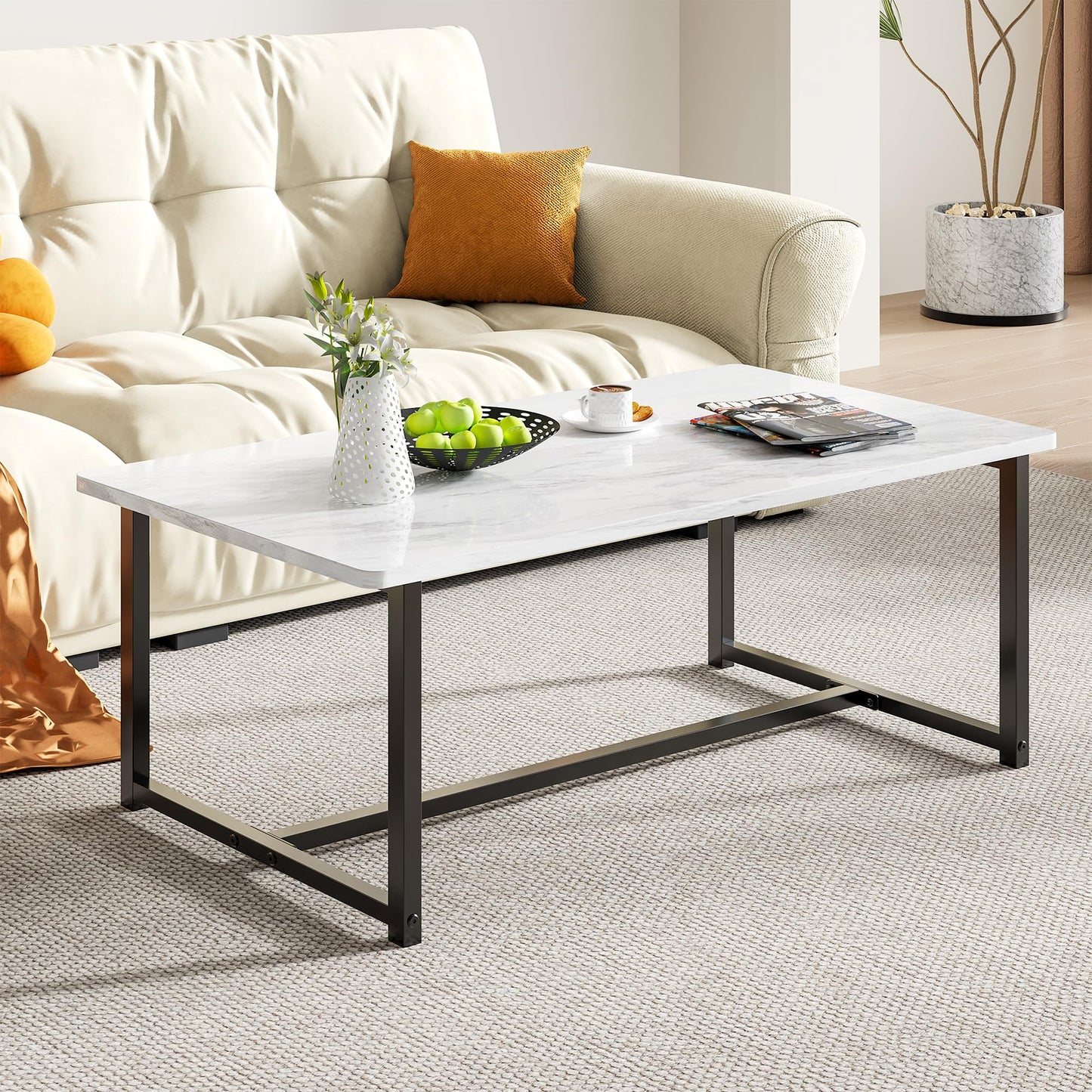 FOUBAM Coffee Table, Small Coffee Tables for Living Room, White
