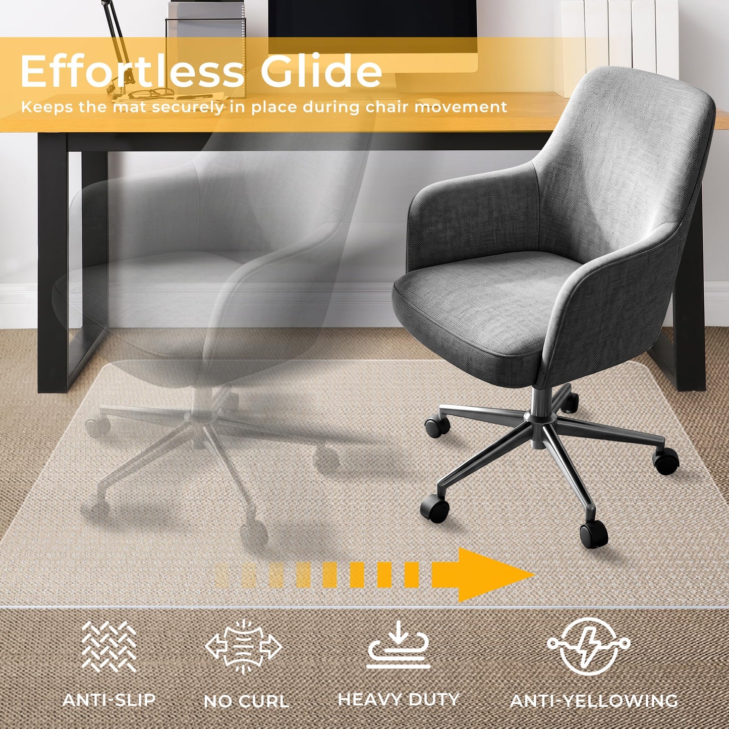 FRUITEAM 76x120cm Rectangular Clear Office Chair Mat for Carpet Protector
