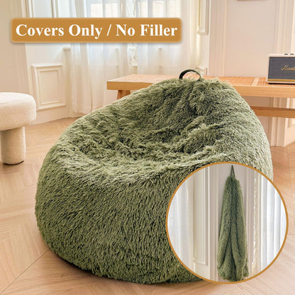 XeGe Comfy Fluffy Faux Fur Bean Bag Chair CoverNo Filler, Sage Green
