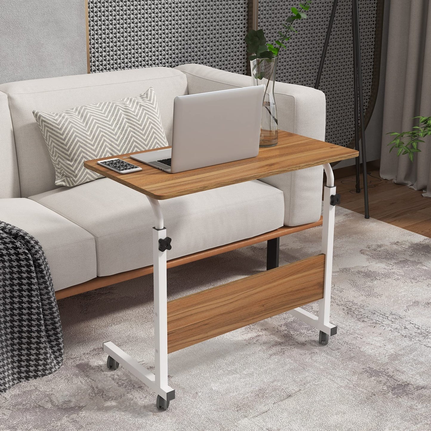 sogesfurniture Laptop Table Height Adjustable, Mobile Laptop Stand Coffee Table Side Table, portable Laptop Desk Tray for Sofa, Bed, Balcony, Garden