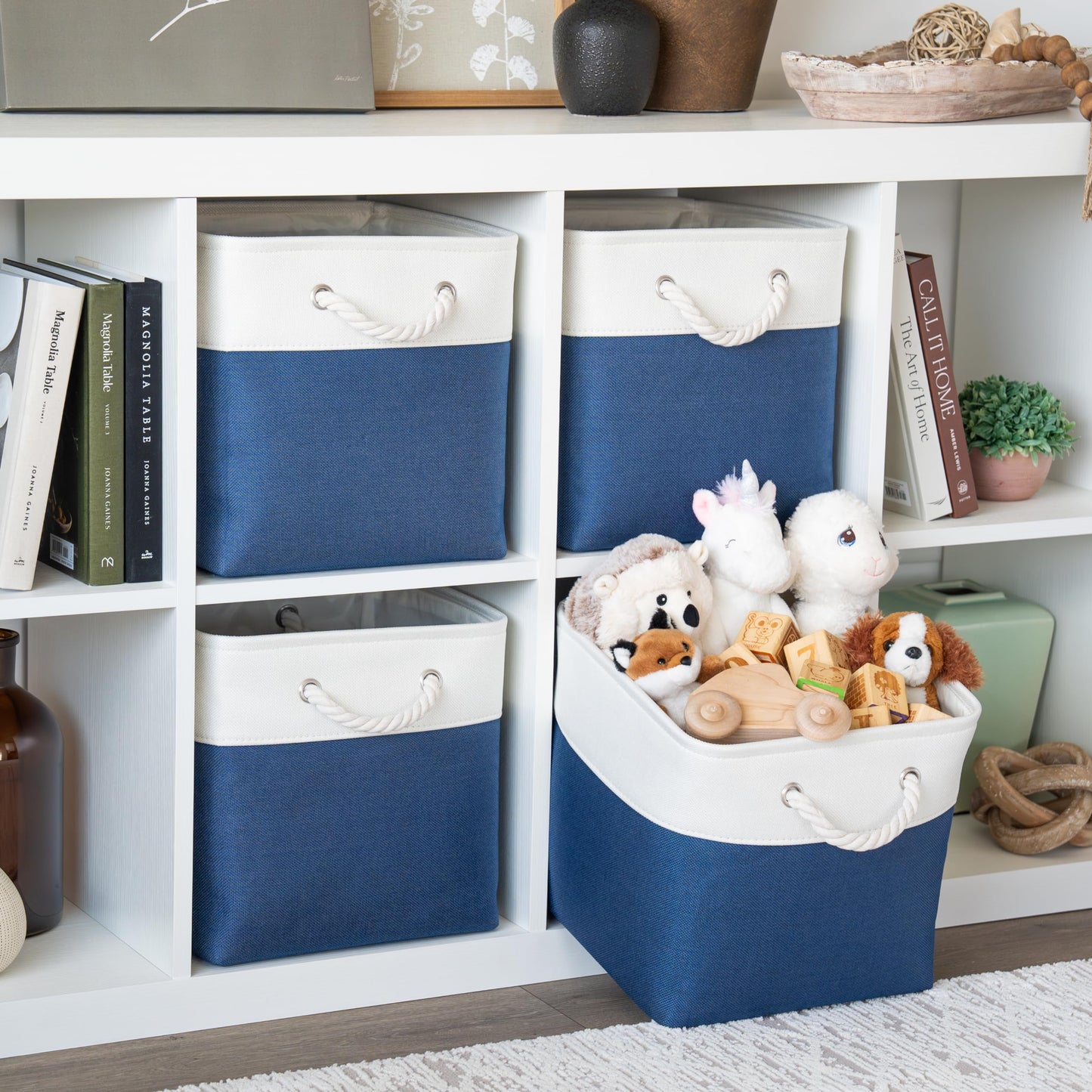 OrganiHaus Fabric Storage Boxes, Set of 4 Foldable 30X30 Cube Organiser Bins with Rope Handles for Shelves, Nursery & Closet