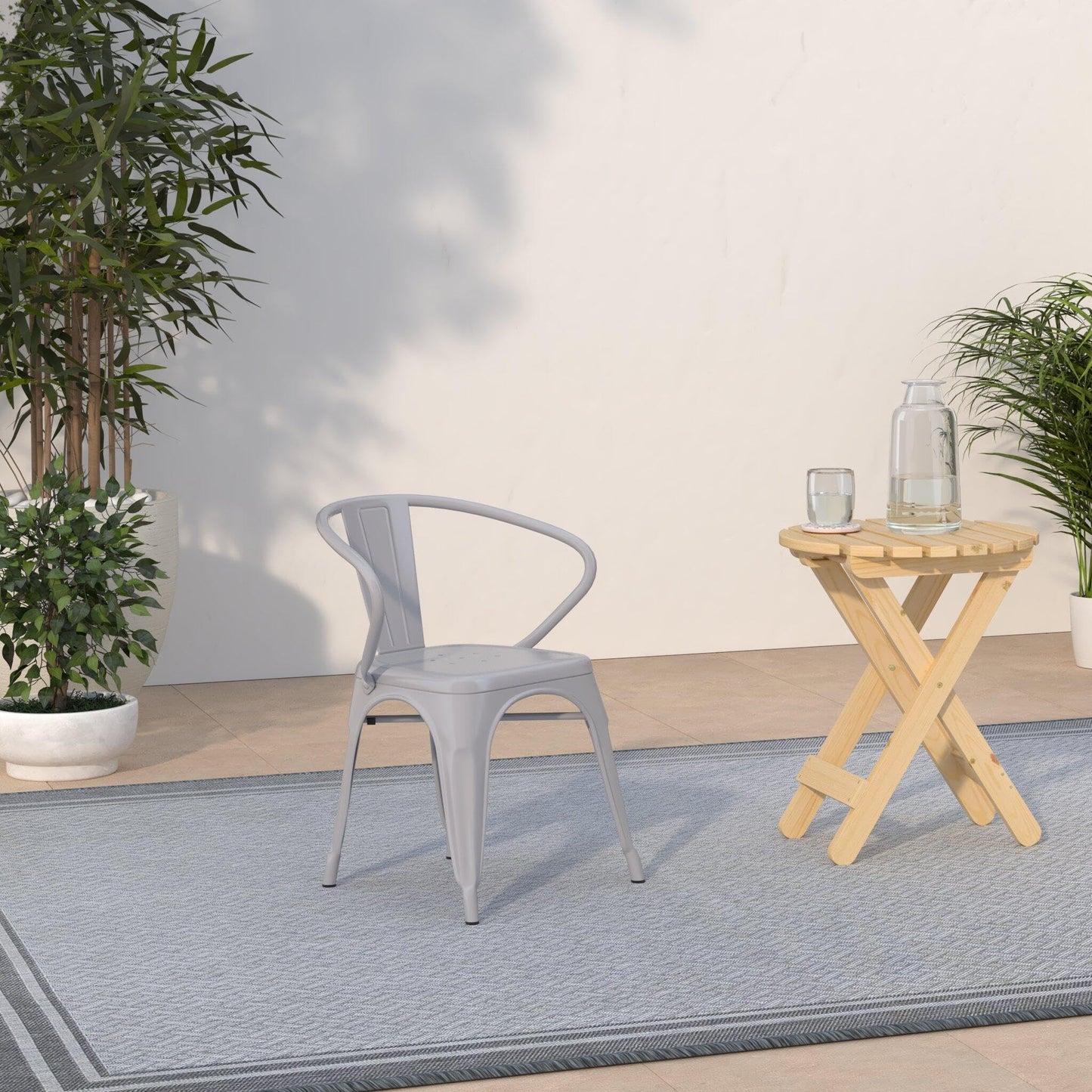 Flash Furniture Roy Commercial Grade 4 Pack Silver Metal Indoor-Outdoor Chair with Arms