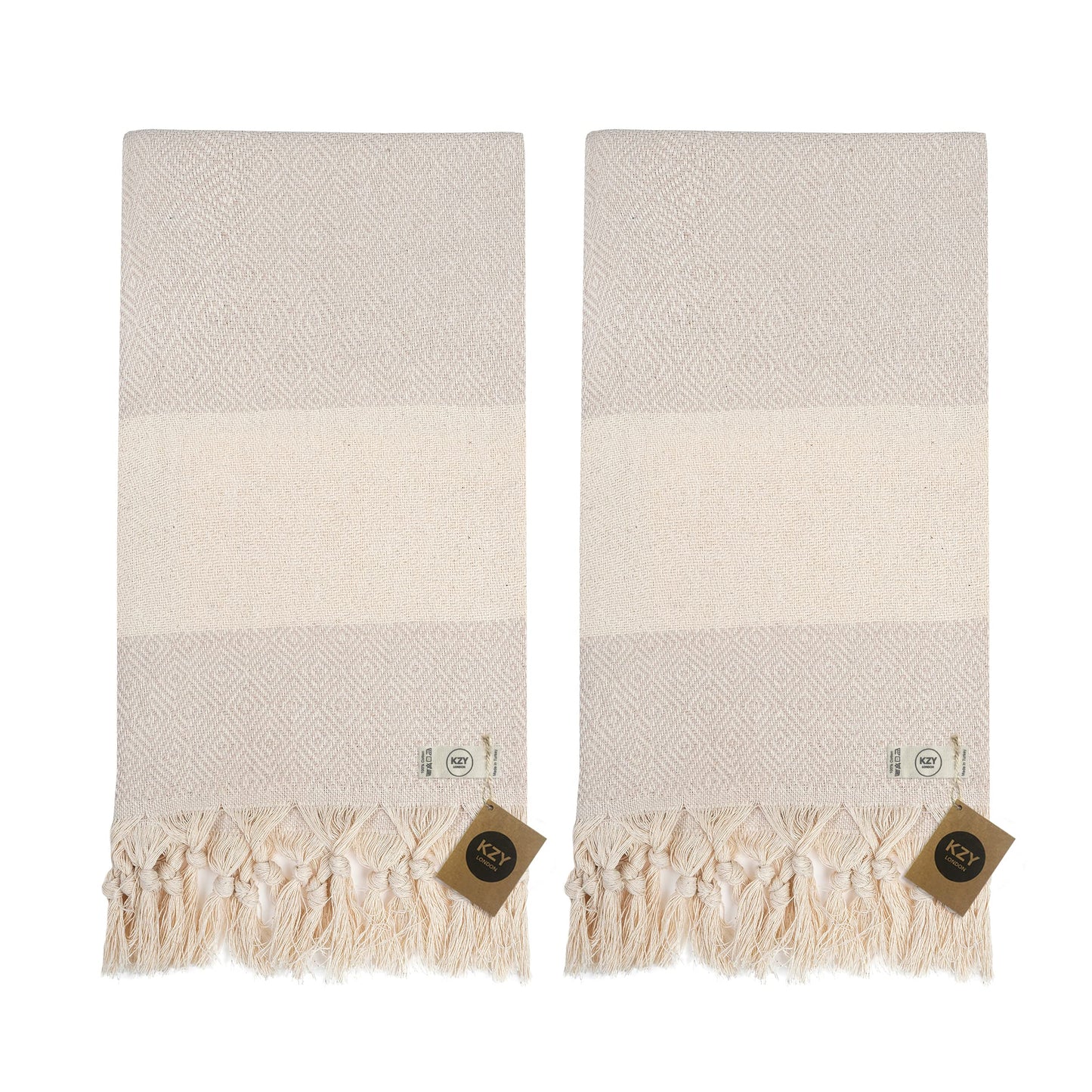 KZY LONDON Turkish Hand Towel Set of 2 - Towel for Kitchen and Bathroom - 50x100cm, 18,5x40 Inches